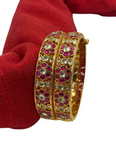 Gold Plated traditional heavy quality Ruby and Polki Jadau Bangles Set